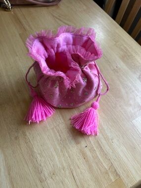 Free People Pink Ruffled Tassel Drawstring Pouch